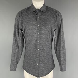 J.HILBURN Size S Navy White Paisley Slim Fit Long Sleeve Shirt